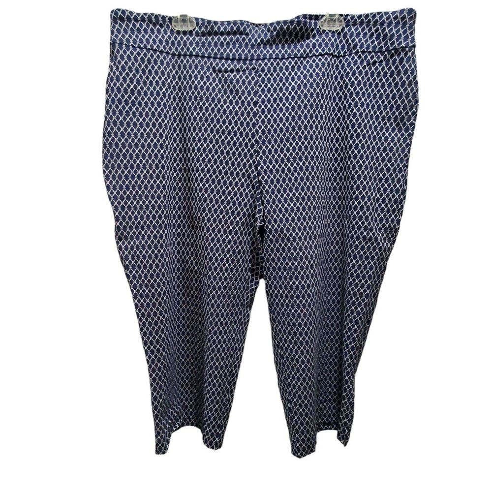 Avenue Womens Navy Blue White Quatrefoil Print Capri Pants Size 24 Elastic Waist